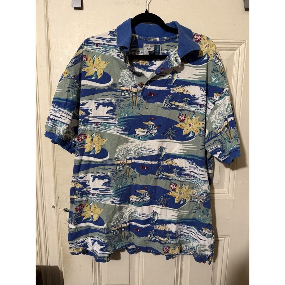 Golfing Marlin Bluewater Wear XL Golf Polo Hawaiian Tropical USA Made Vintage